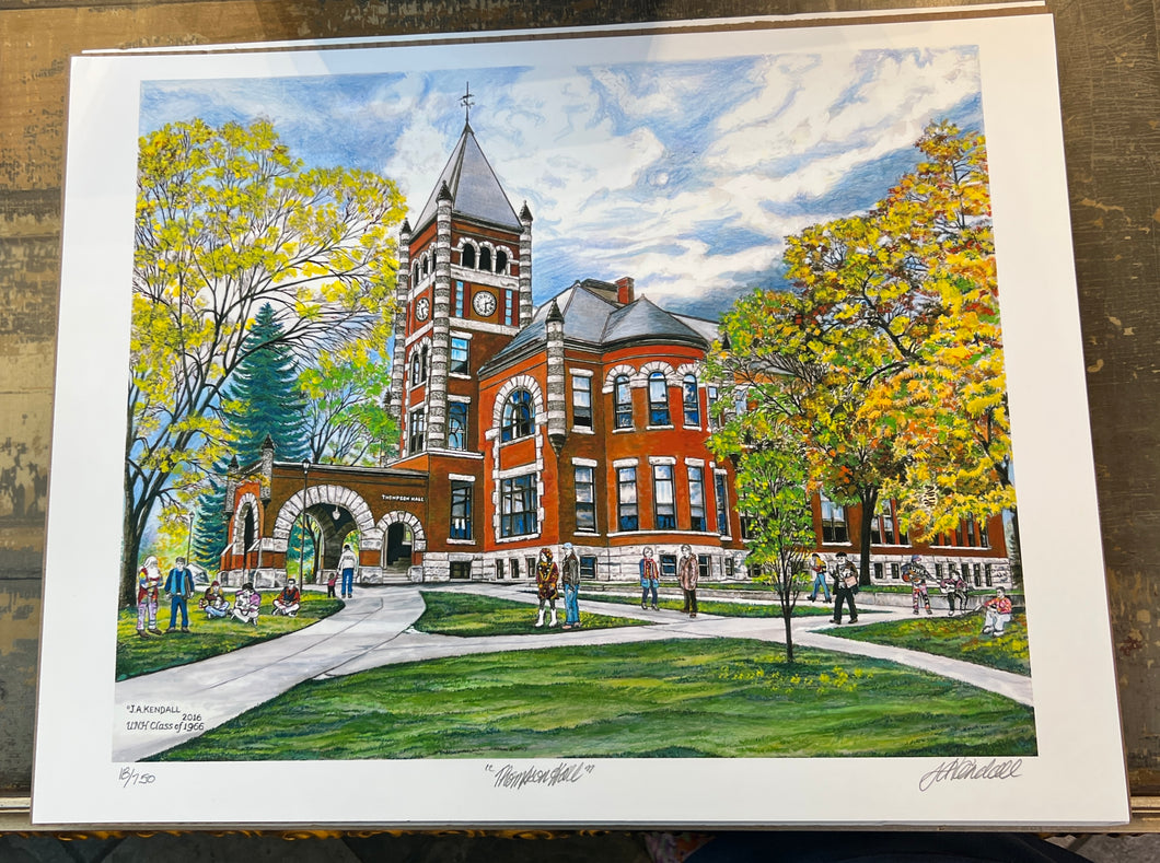 Colored Signed LIMITED EDITION Thompson Hall print by J. A. Kendall