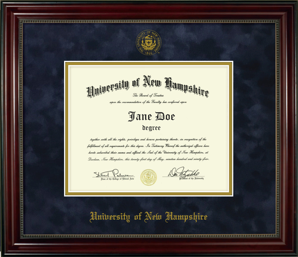UNH diploma frame Bead with Blue Suede/Gold Stamp