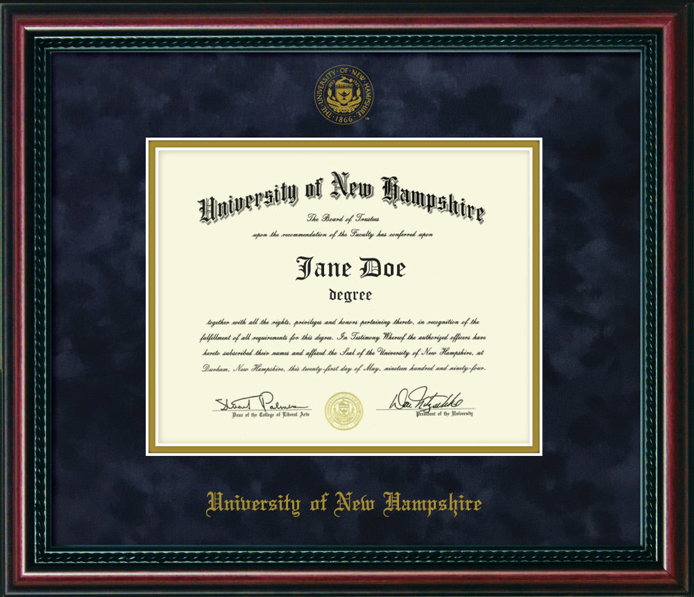 UNH diploma frame Rope with Blue Suede/Gold Stamp