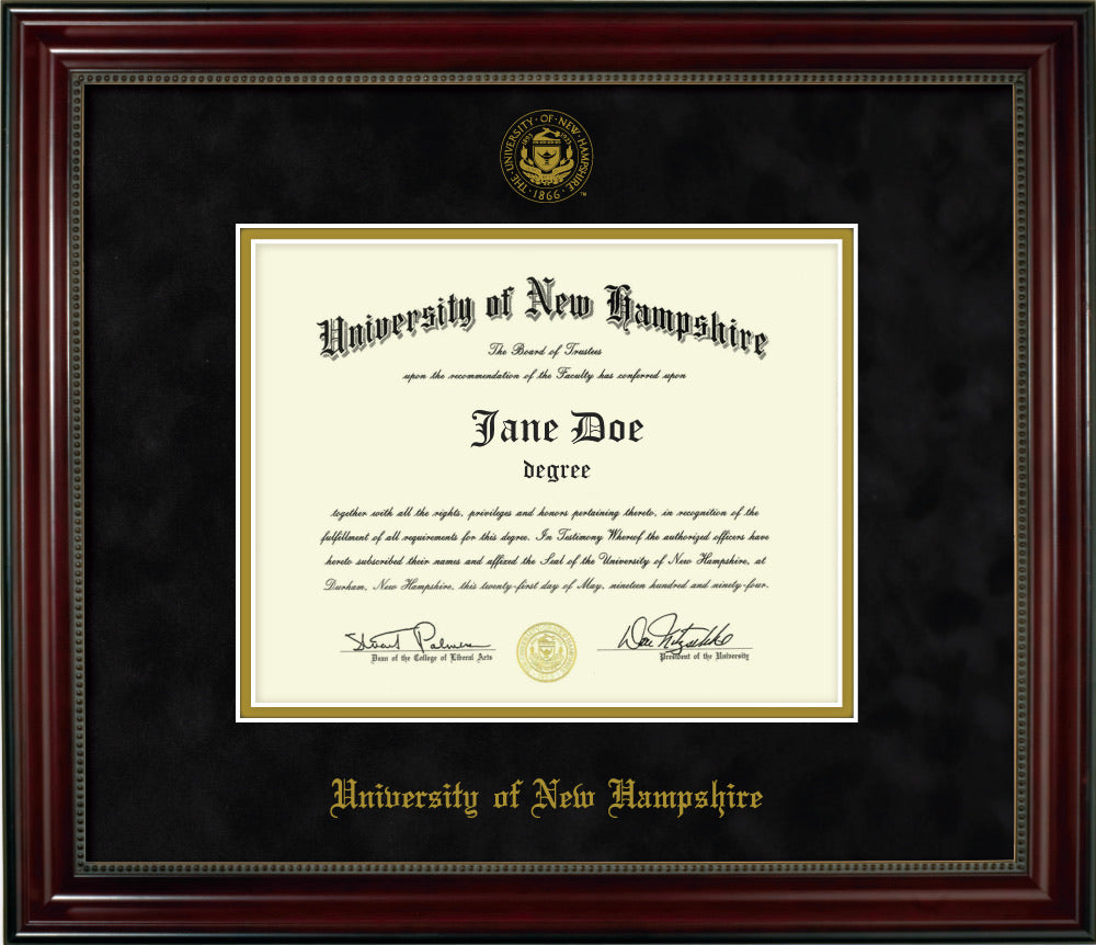 UNH diploma frame Bead with Black Suede/Gold Stamp