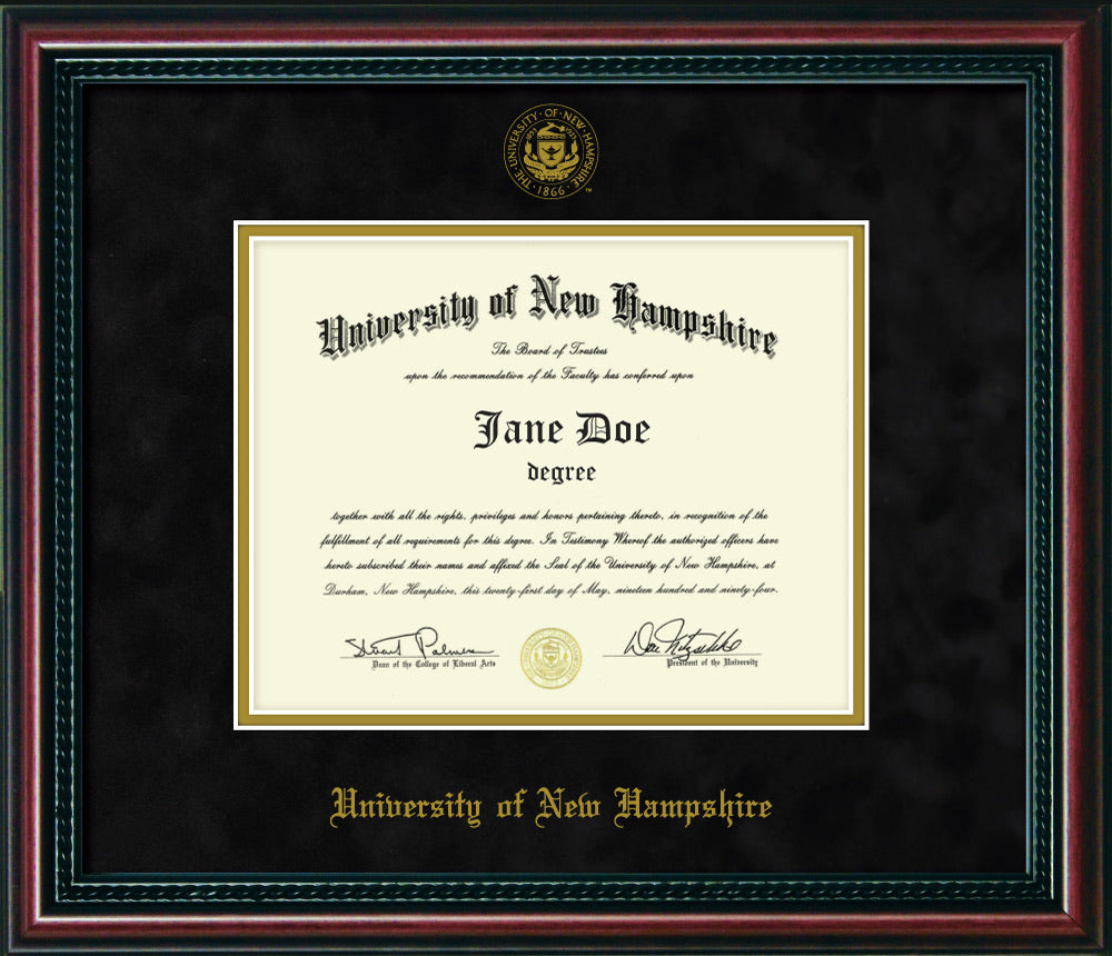 UNH diploma frame Rope with Black Suede/Gold Stamp