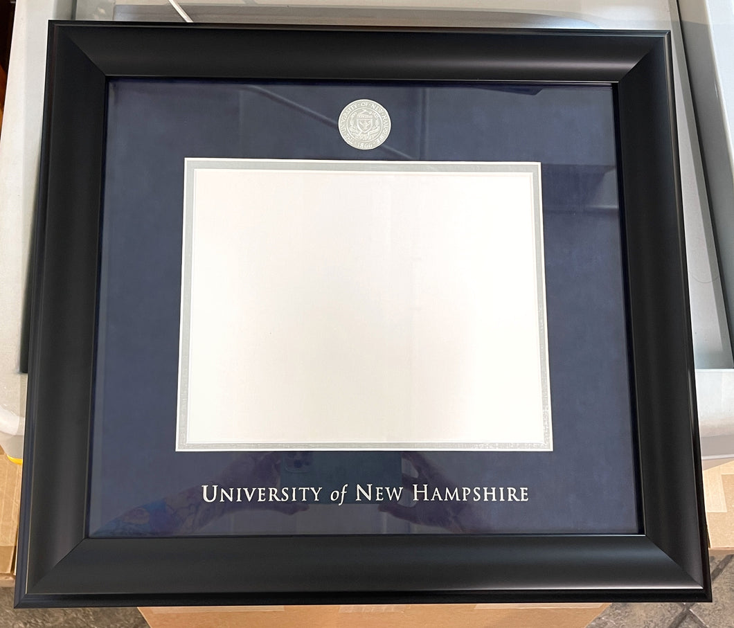 UNH diploma frame w/ silver coin & Blue Suede
